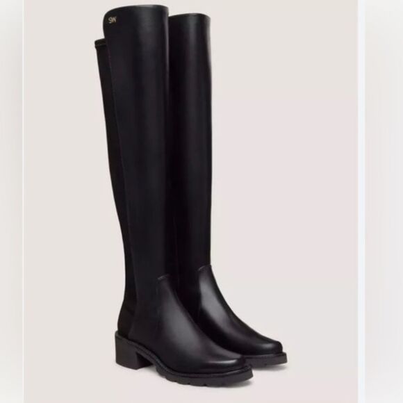 Stuart Weitzman Boots Over the Knee Alina City Leather Black Size EU 36 US 5.5 - Picture 1 of 12